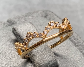 Crown Diamond Ring, Dainty Stylish Princess Ring, Best Birthday / Graduation Gift Idea, Genuine Diamond, HQ Cubic Zircon, 14K 8K Solid Gold