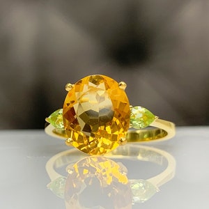 Zertifizierter zierlicher Citrin & Peridot Multistone Ring • Natürliche echte Edelsteine • 14K Massivgold • Bestes Geschenk für sie • Handgefertigter Ring