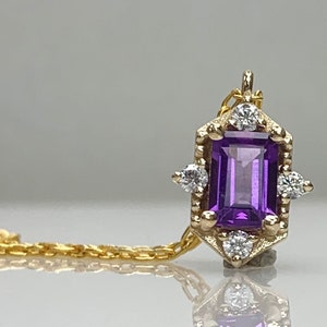 Zertifizierte Amethyst-Halskette mit Diamant oder CZ, zierlicher, stilvoller Anhänger, 8K 14K Massivgold, echter Februar Geburtsstein, Weihnachtsgeschenkidee