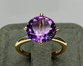 Anello di fidanzamento solitario con ametista viola certificata, in oro massiccio o argento sterling, pietra preziosa autentica da 11 mm o 12 mm, regalo perfetto per chi è nato a febbraio.
