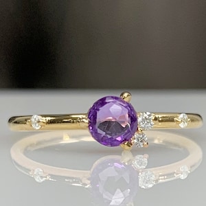 Genuine Gemstone & Tiny Diamond Cluster Ring, Quartz Rhodolite Peridot Amethyst Moonstone, 14K Solid Gold, Dainty Cocktail Ring, Best Gift