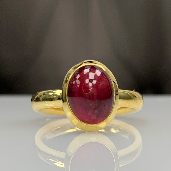 Natural Ruby Dainty Cabachon Ring • 14K Solid Gold & Genuine Ruby  Stone • Best Gift for her • Handmade Ring