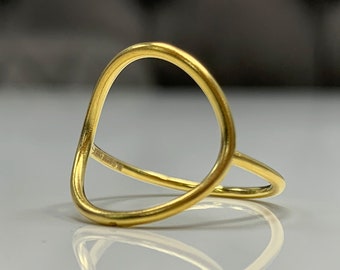 Dainty 14K Solid Gold Karma Ring, 8K Daily Open Circle Ring, Handmade Meditation Jewelry, Spiritual Gift for Yogi Friend, Ohm Om Jewel