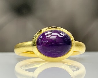 Natural Amethyst Dainty Cabachon Ring • 14K Solid Gold & Genuine Amethyst  Stone • Best Gift for her • Handmade Ring