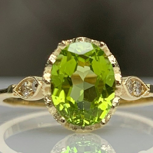 Vintage Peridot Engagement Ring 14K Yelow Gold Peridotd Ring - Etsy