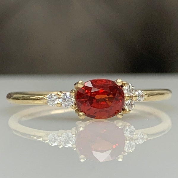 Certified Red Sapphire Dainty Cluster w/ Diamonds, 8K 14K Solid Gold, Stylish Engagement Ring, Genuine September Birthstone Birthday Gift 61