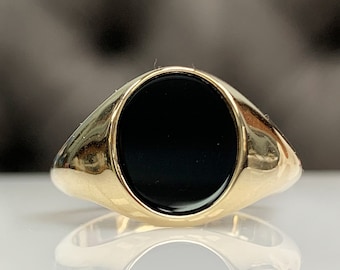 Stylish Onyx Unisex Ring, Solid Gold or Silver Pinky Signet Ring, Family Jewelry, Daily Flat Cut Gemstone Jewel, Handmade Men Women Jewelry