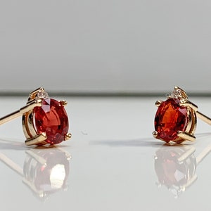 Certificated Red Sapphire Dainty Earrings w/ Diamond - Zirconia, Solid 8K 14K Gold, Natural September Birthstone, Best Birthday Gift for her