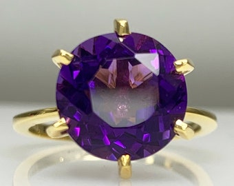 Certificated Amethyst Ring, Classic 6 Prongs Setting Ring, February Purple Birthstone, Genuine Gemstone, 14K Solid Gold 925 Silver Best Gift