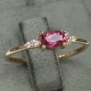 14K Solid Gold Pink Tourmaline Cluster Ring with Diamonds, Dainty Elegant Engagement Ring, Genuine Gemstone, October Birthstone Gift Idea 61