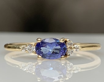 Certified Tanzanite & Tiny Diamonds Cluster Ring, Dainty Engagement Ring, Modern 8K 14K Solid Gold Jewelry, Best December Birthstone Gift 61