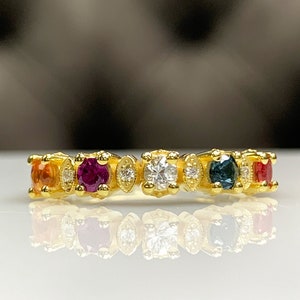 Dearest Family Ring in 14K 8K Solid Gold, Multicolor Birthstone Jewelry, Personalized Customized Jewel, Birthday Gift Idea, Handmade Jewelry