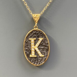 Two Tone Real Gold Letter Engraved Pendant & Diamond or CZ, Dainty Personalized Initial Necklace, Customized Charm Necklace, Best Women Gift