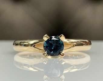 Certificated London Blue Topaz Daily Thick Band Ring in Solid Gold or Silver, Stylish Jewel Gift for Friend, Genuine December Birthstone