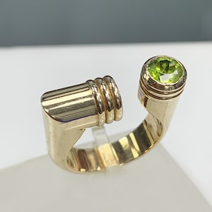 14K 8K Solid Gold Wide Peridot Ring, Stylish Modern August Birthstone Ring, Certificated Gemstone, Thick Band Silver Women Jewelry Best Gift