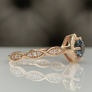 London Blue Topaz Art Deco Ring w/ Diamond or Zirconia, Dainty Engagement Ring, Classic Jewelry, Genuine Gemstone December Birthstone
