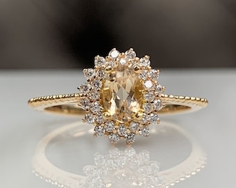 Gecertificeerde morganiet kralenband sierlijke verlovingsring, echte diamant / zirkonia, natuurlijke edelsteen, beste bruidshuwelijkscadeau, klassieke sieraden