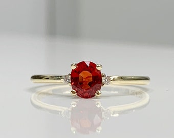 Certificated Red Sapphire Dainty Ring with Diamond in Solid 14K Gold, September Birthstone, Genuine Gemstones, Best Gift for her, Handmade