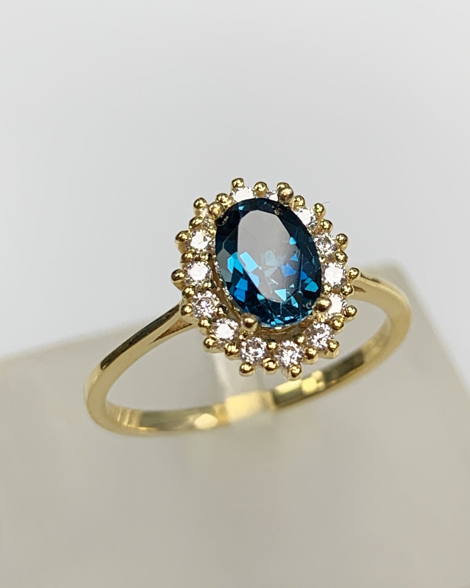 Topaz Classic Rings London Blue Topaz Classic Ring, Dainty Vintage 14K Solid Gold Jewelry ...