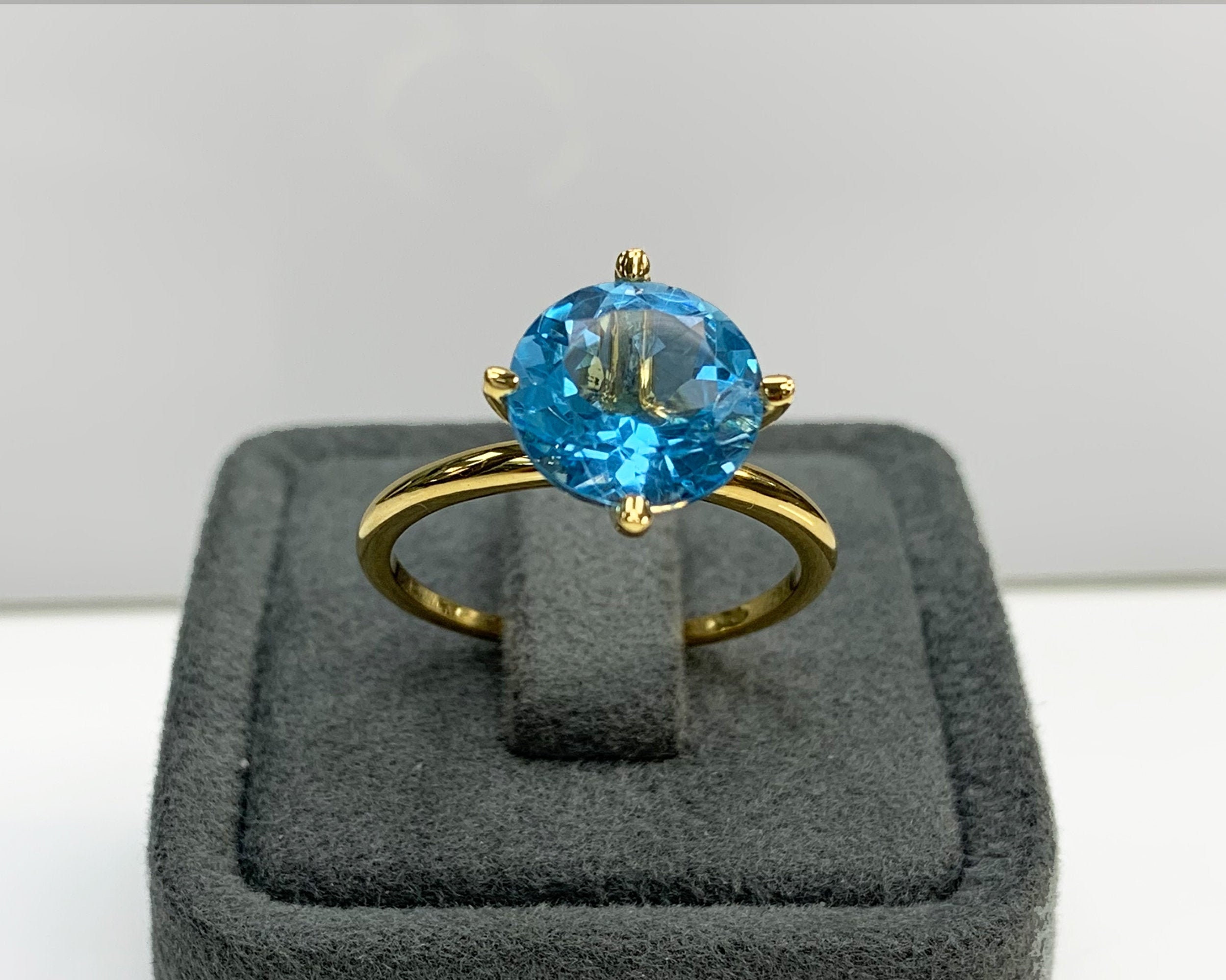4.30 Ct Swiss Blue Topaz Dainty Solitaire Ring December | Etsy