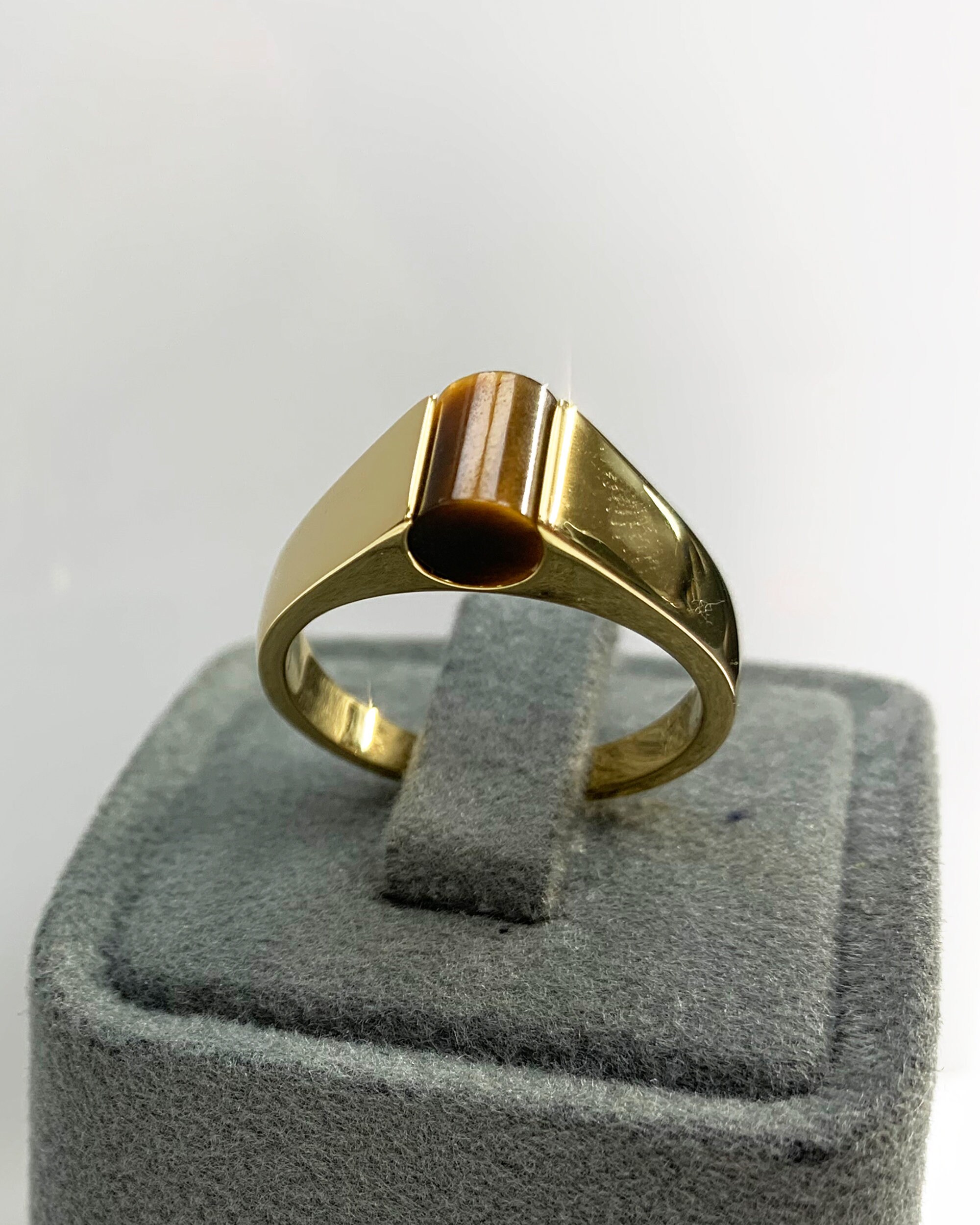 Tiger Eye Men Ring Brown Pinky Ring Cylinder Natural Etsy