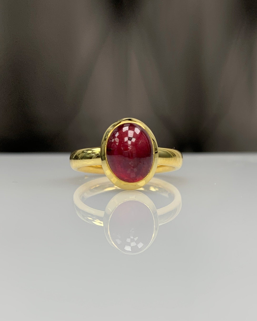 Natural Ruby Dainty Cabachon Ring 14K Solid Gold & Genuine - Etsy