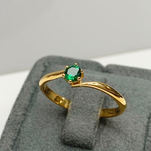 Certificated Colombian Emerald Engagement Ring, 14K Solid Gold, 6 Prongs Dainty Ring, Classic Solitaire, Best Gift for her, Handmade Jewelry image 1