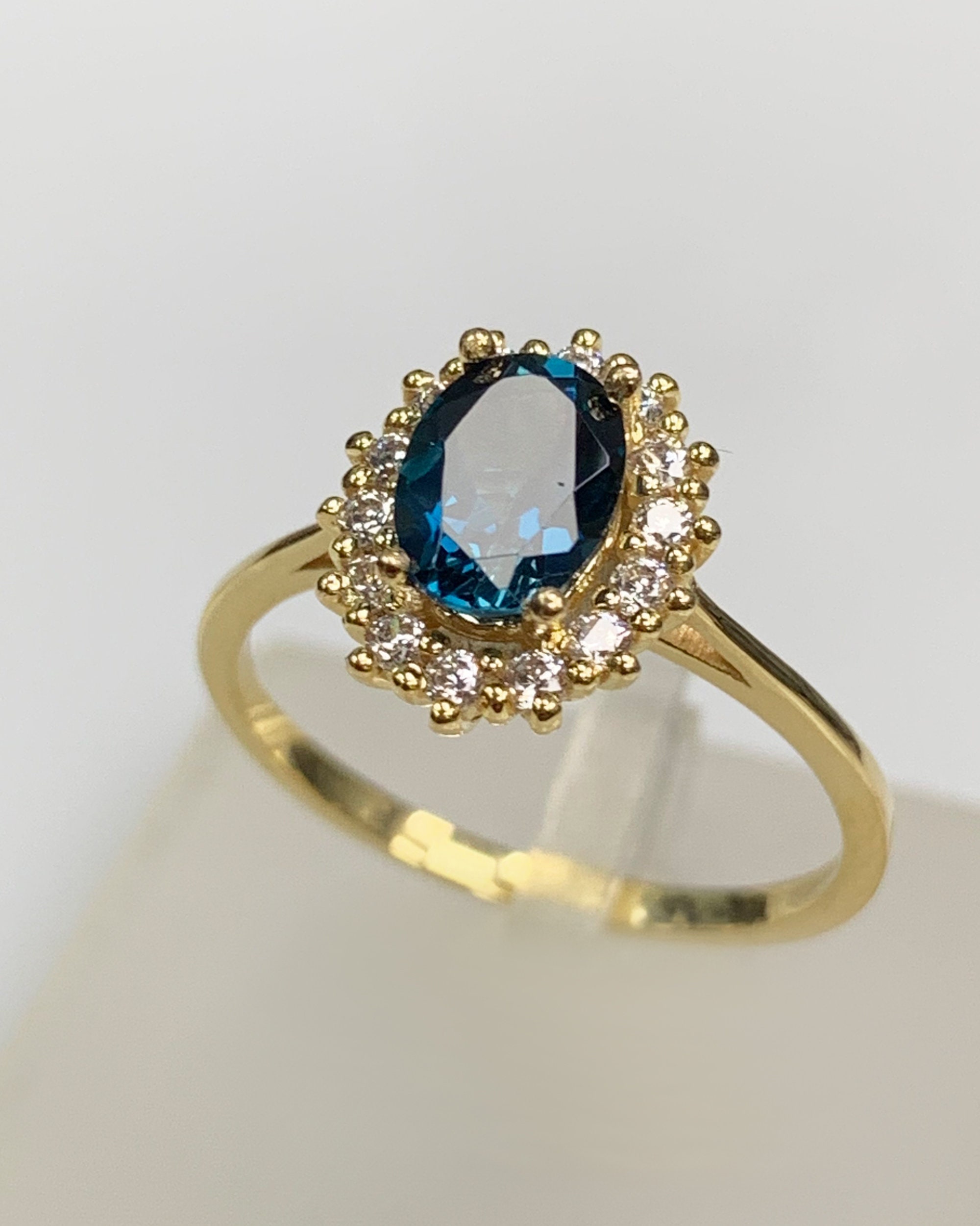 Topaz Classic Rings London Blue Topaz Classic Ring, Dainty Vintage 14K Solid Gold Jewelry ...