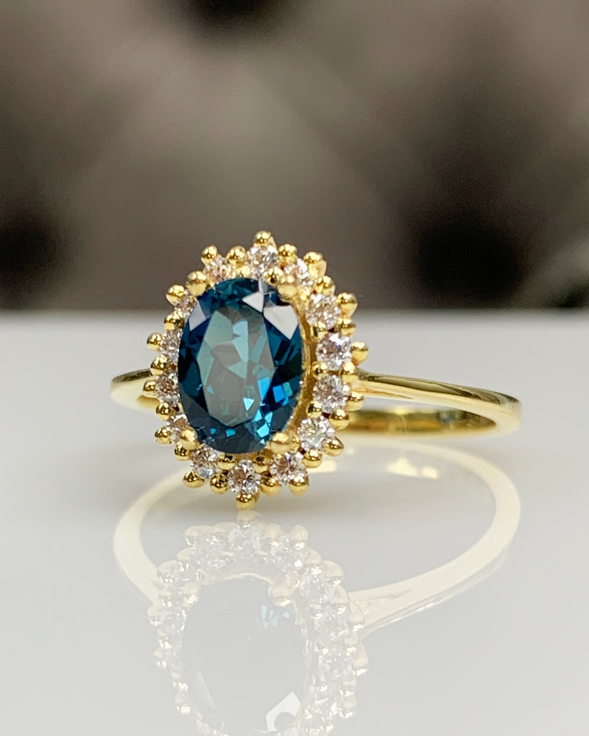Topaz Classic Rings London Blue Topaz Classic Ring, Dainty Vintage 14K Solid Gold Jewelry ...