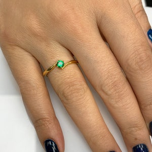 Certificated Colombian Emerald Engagement Ring, 14K Solid Gold, 6 Prongs Dainty Ring, Classic Solitaire, Best Gift for her, Handmade Jewelry image 8