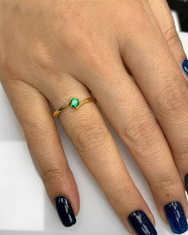 Certificated Colombian Emerald Engagement Ring, 14K Solid Gold, 6 Prongs Dainty Ring, Classic Solitaire, Best Gift for her, Handmade Jewelry image 8