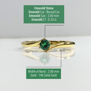 Certificated Colombian Emerald Engagement Ring, 14K Solid Gold, 6 Prongs Dainty Ring, Classic Solitaire, Best Gift for her, Handmade Jewelry image 9