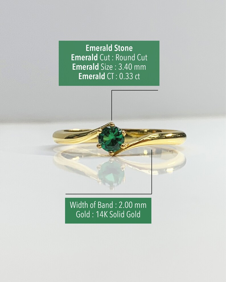 Certificated Colombian Emerald Engagement Ring, 14K Solid Gold, 6 Prongs Dainty Ring, Classic Solitaire, Best Gift for her, Handmade Jewelry image 9