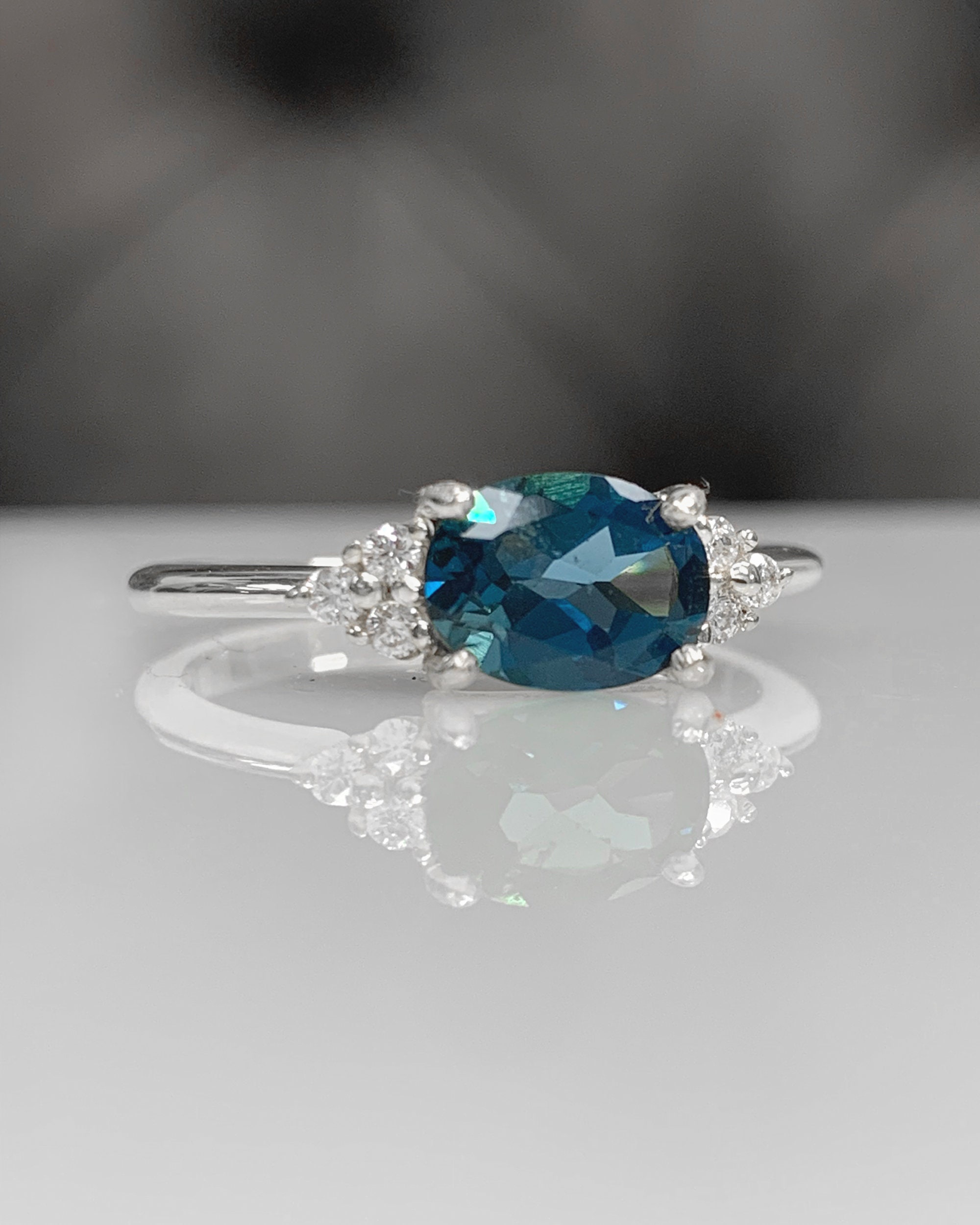 Classic London Blue Topaz Engagement Ring W/ Diamond 14K - Etsy