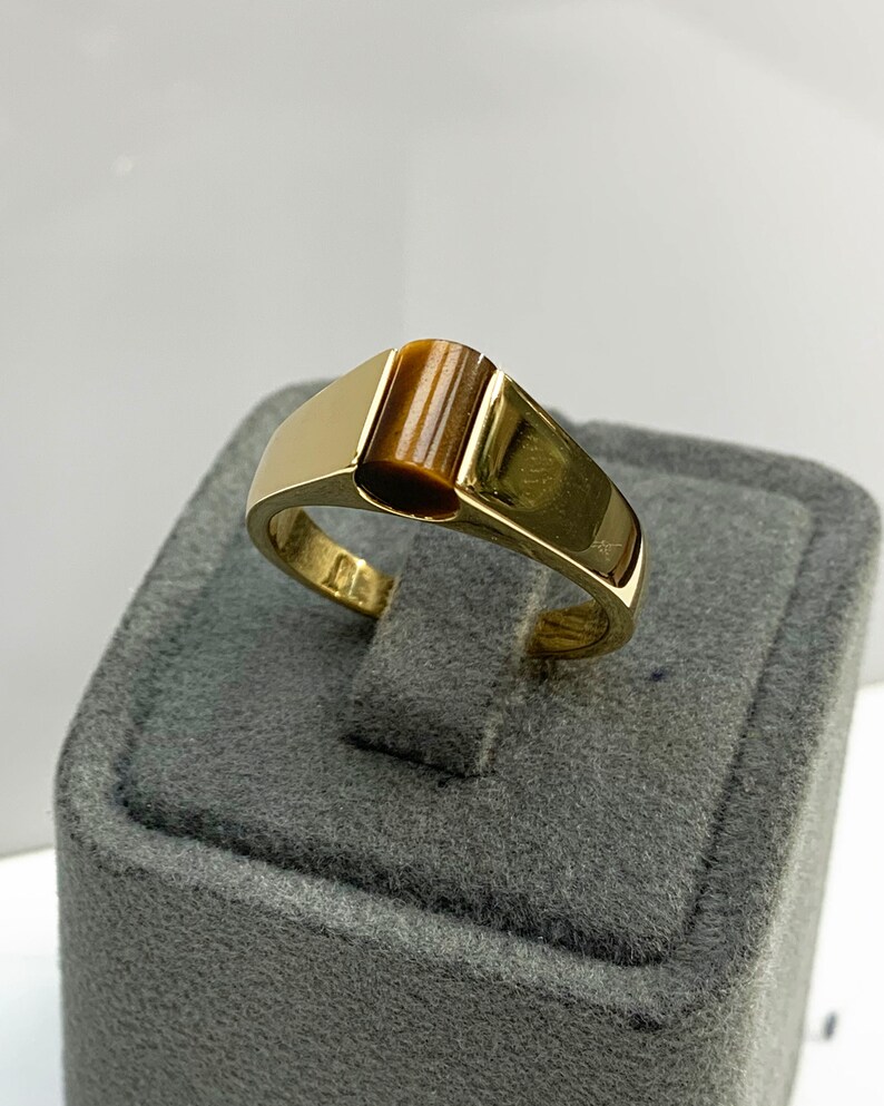 Tiger Eye Men Ring Brown Pinky Ring Cylinder Natural Etsy