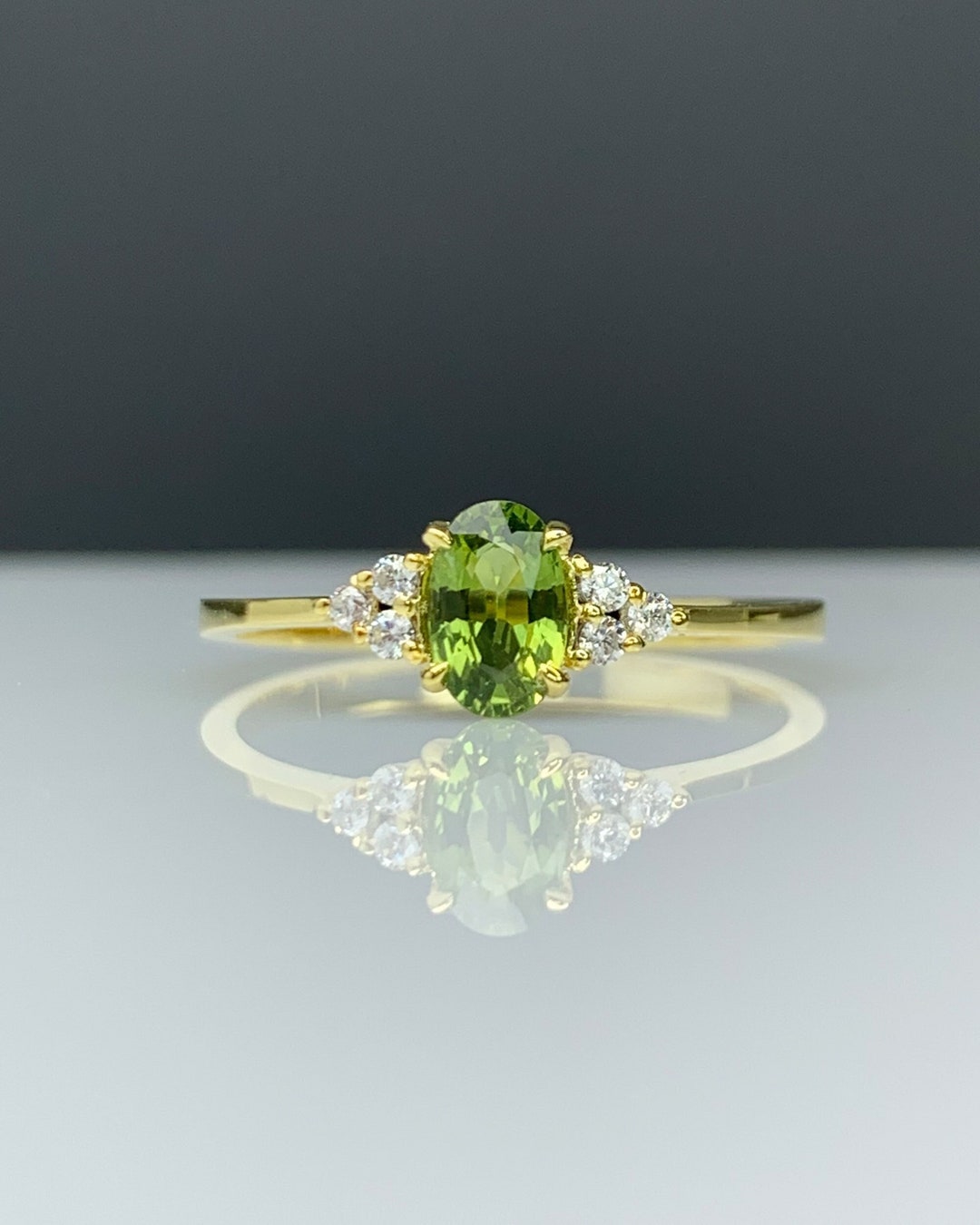 Classic Engagement Ring W/ Sri Lanka Green Sapphire &amp; Genuine Diamond ...