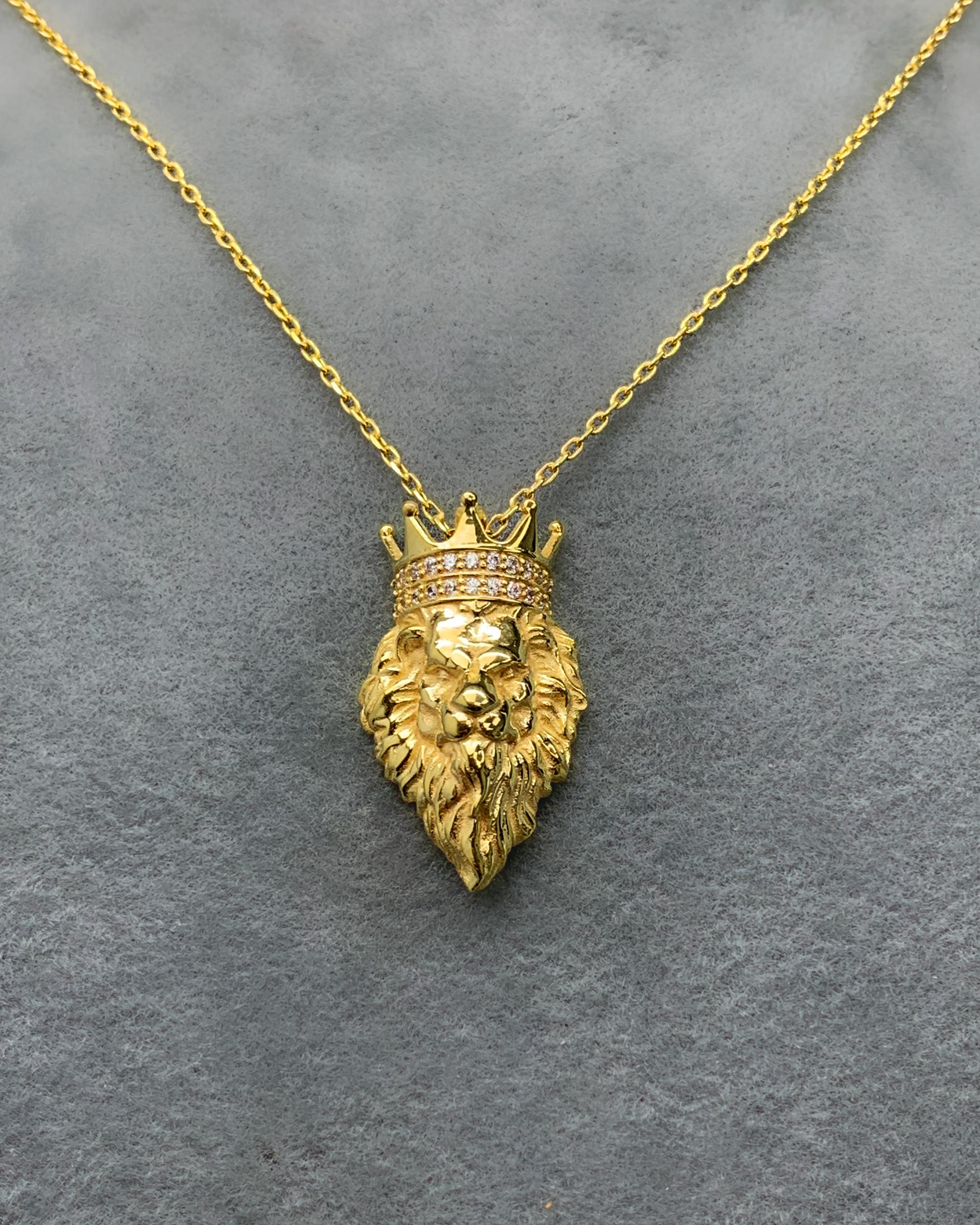 Gold & Silver Lion Head Mane Animal Pendant Necklace – King Lion Design, 72cm Curb Chain