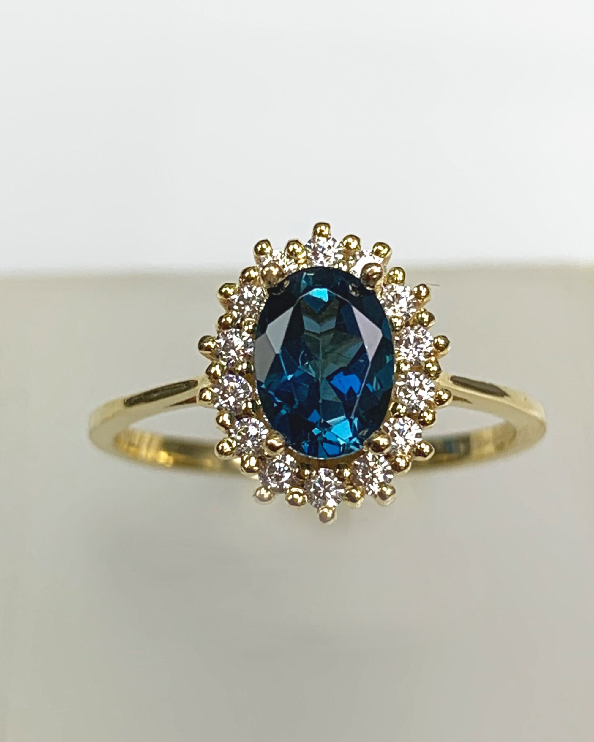 Topaz Classic Rings London Blue Topaz Classic Ring, Dainty Vintage 14K Solid Gold Jewelry ...
