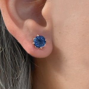 Pu&ograve; includere: Un paio di orecchini a perno d'oro con una pietra preziosa blu scuro al centro.