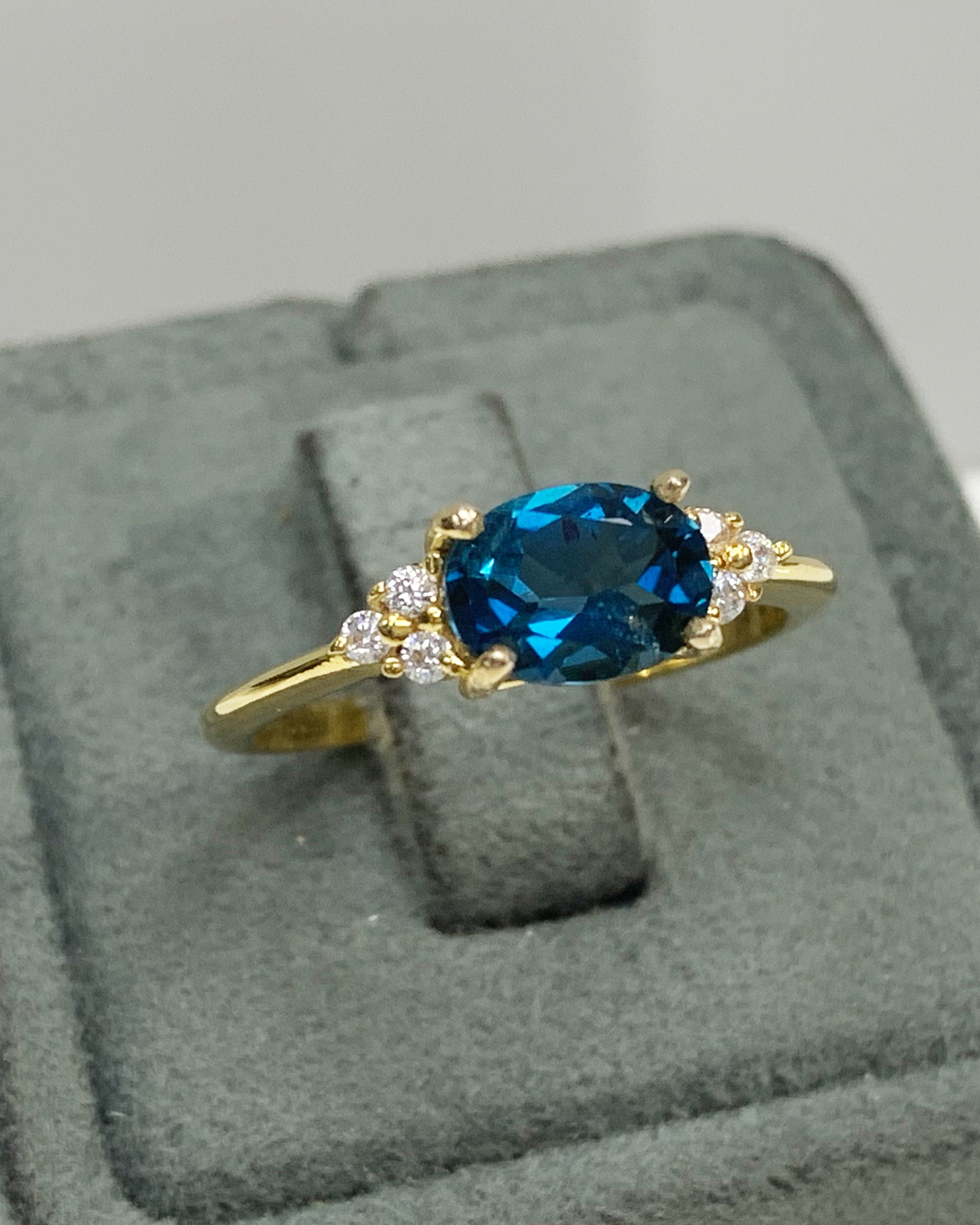 Classic London Blue Topaz Engagement Ring W/ Diamond 14K - Etsy