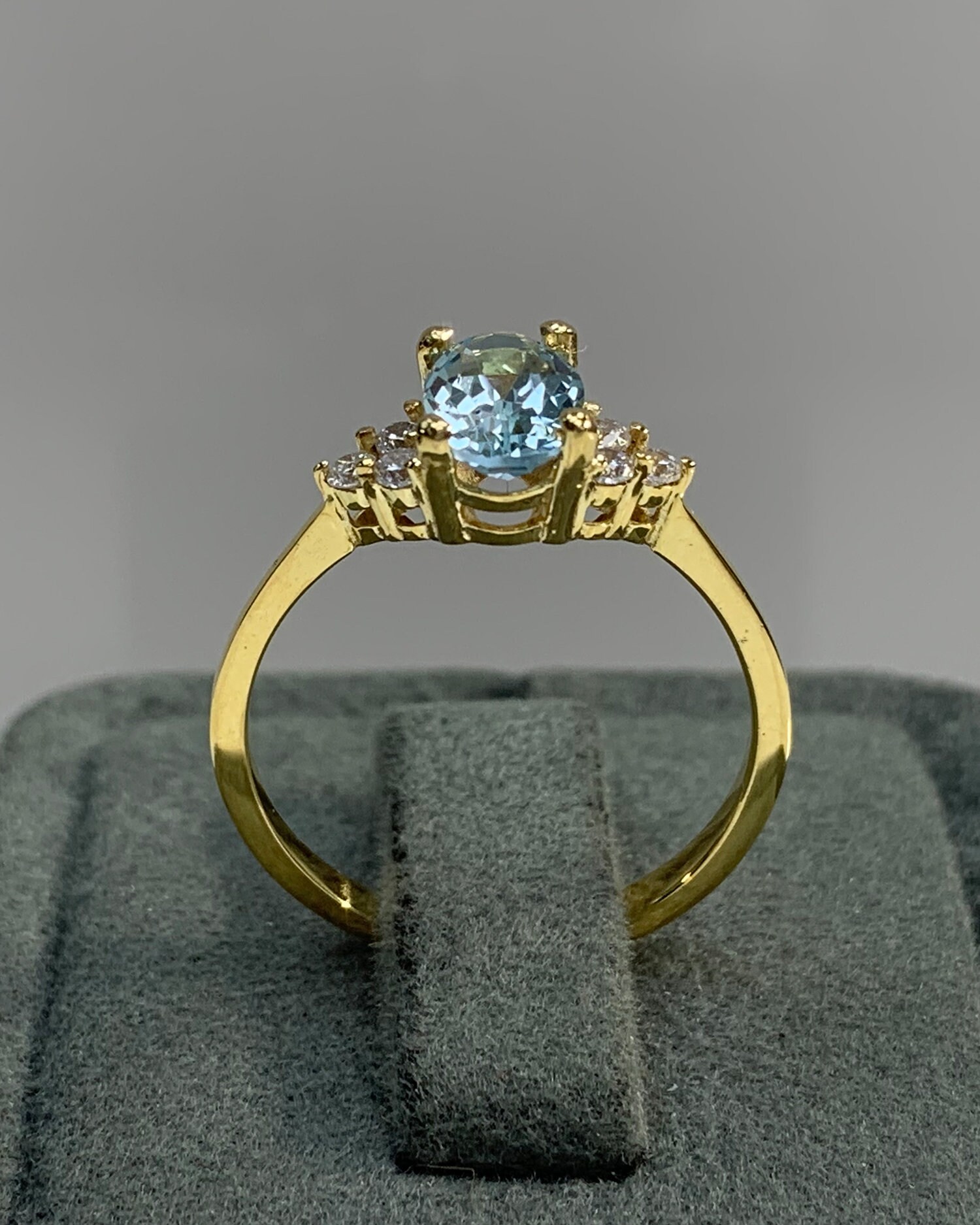 クラシックアクアマリンダイヤモンド華奢エンゲージリング、8K 14K