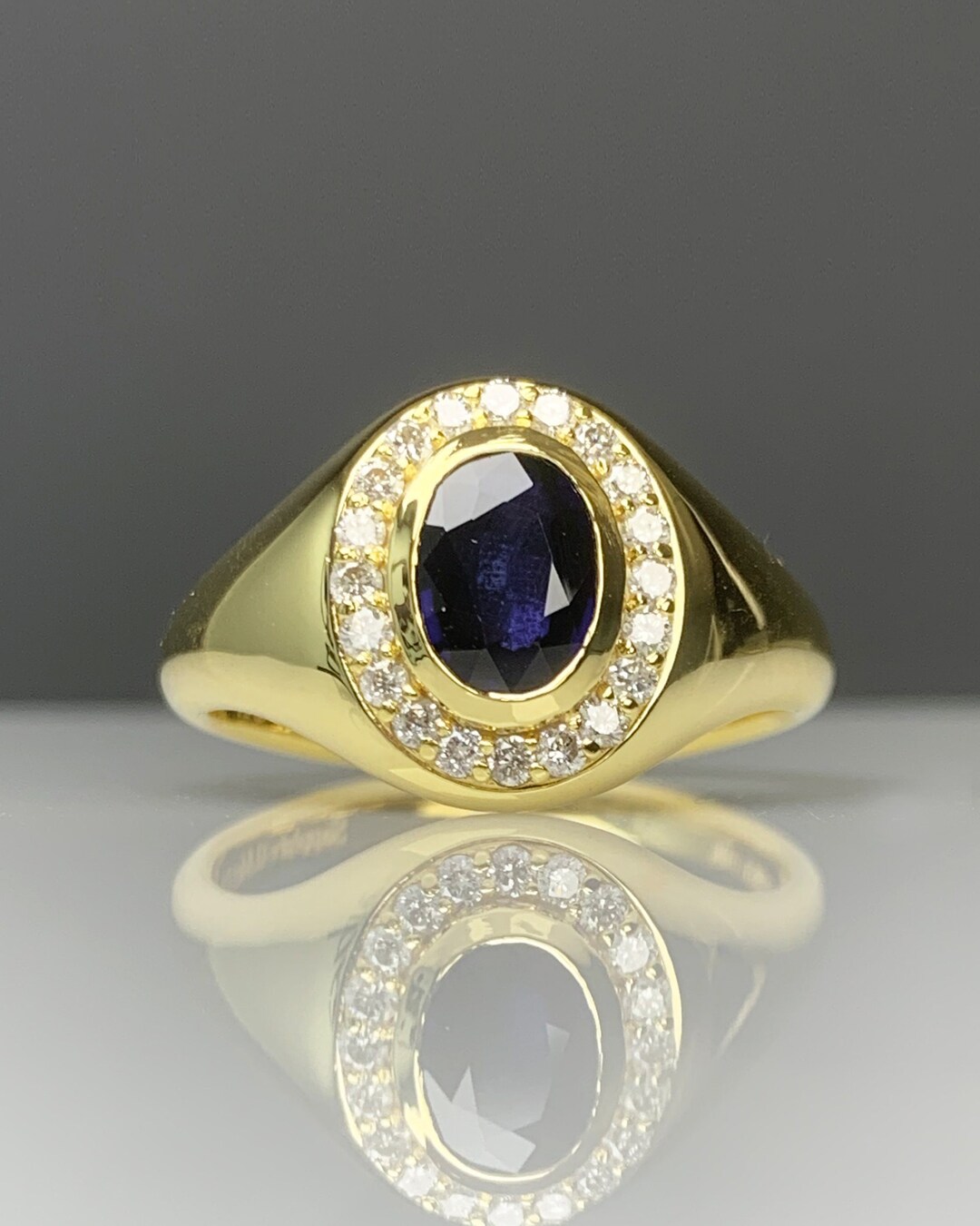Vintage Blue Sapphire Men Ring W/ Diamond or CZ, Dainty Pinky Signet ...