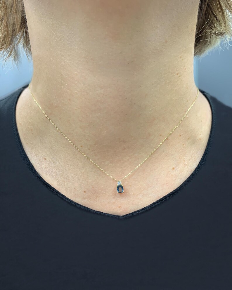 Montana Blue Sapphire Necklace, Classic Solid Gold Pendant, Certified