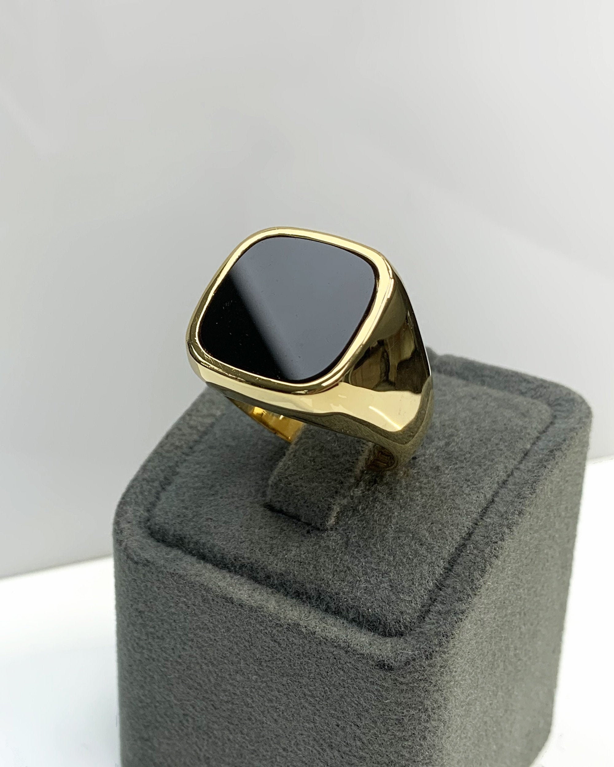 Men Ring With Onyx Black Pinky Signet Ring Square Shape Natural