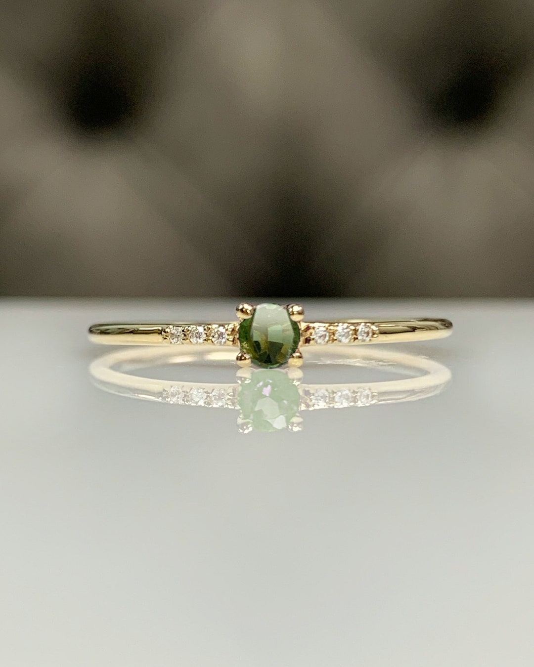 Sri Lanka Green Sapphire Engagement Ring, Multistone Minimalist Jewelry ...