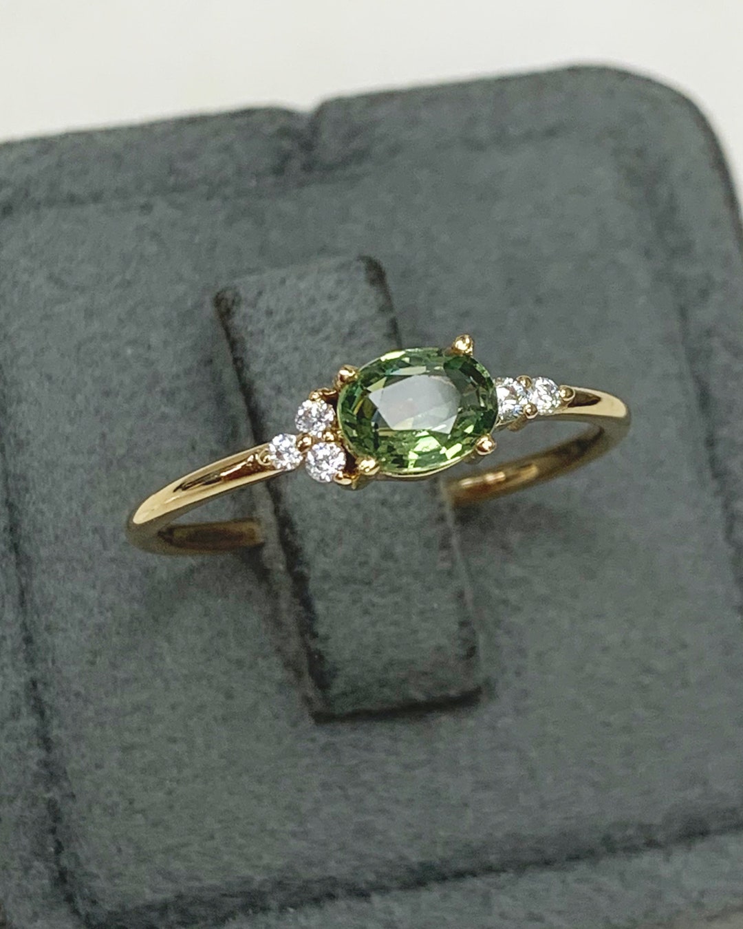 Sri Lankan Green Sapphire Cluster Ring in 8K 14K Gold, Diamond or CZ ...