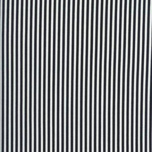 May include: A black and white striped fabric with thin vertical stripes.