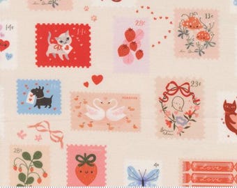 Funny Valentine Vintage Stamps Champagne by Lizzy House for Moda