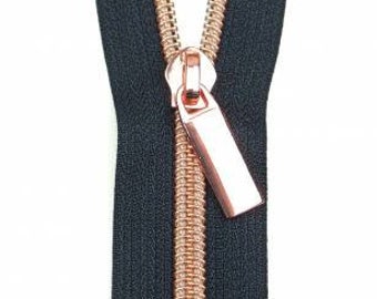 Sallie Tomato Navy #5 Zipper by the Yard Rose Gold Coils