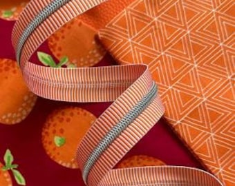 Sassafras Lane Designs Orange Stripe Zipper Tape with Nickel Teeth